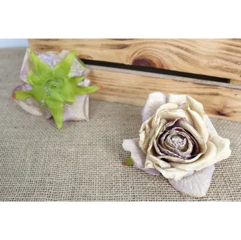 umělá květina Květina RŮŽE sušená skvrnitá 12x6,5 cm KARAMELOVĚ-FIALOVÁ