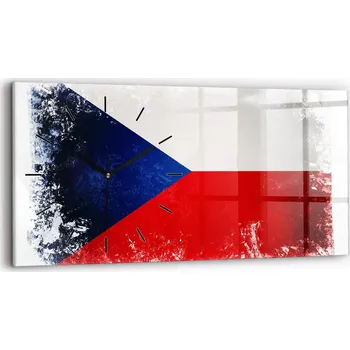 Hodiny Skleněné nástěnné hodiny do kanceláře se stylovým potiskem Česká vlajka 60x30 cm