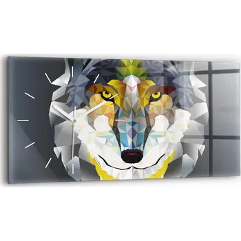 Hodiny Moderní skleněné nástěnné hodiny s potiskem horizontální 60x30 cm Vlčí hlava