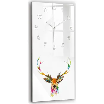 Hodiny Skleněné nástěnné hodiny se stylovým potiskem Barevná jelení hlava 30x60 cm