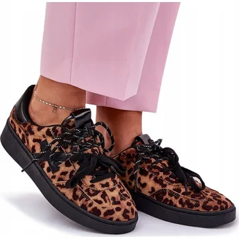 Dámské tenisky SPORTOVNÍ BOTY NÍZKÉ KLASICKÉ MÓDNÍ POHODLNÉ EKO SEMIŠOVÉ PANTER TISK HNĚDÉ 38