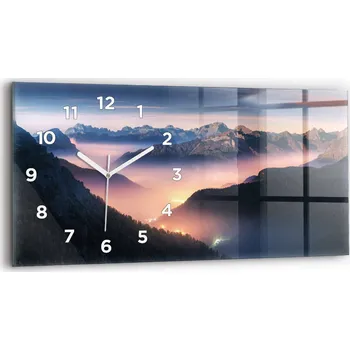 Hodiny Moderní skleněné nástěnné hodiny s potiskem 60x30 cm Horská panoramata Krajina