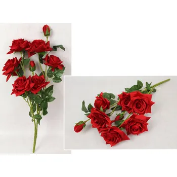 umělá květina Kytice RŮŽE výška 70 cm, 3 stonky (6 květů 14x7 cm + 2 poupata) ČERVENÁ