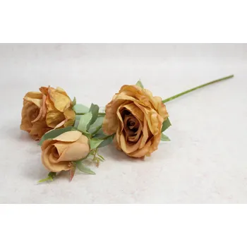 umělá květina Květina RŮŽE výška 65 cm (2 květy 11x8 cm + 1 poupě) SVĚTLE ZRÁDOVÁ