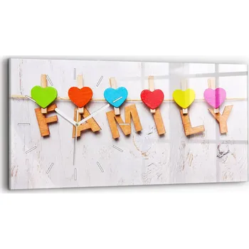 Hodiny Moderní skleněné nástěnné hodiny s potiskem horizontální 60x30 cm Nápis rodina