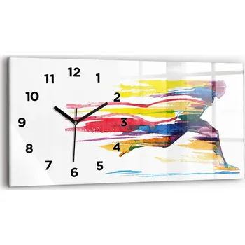Hodiny Skleněné moderní nástěnné hodiny s potiskem 60x30 cm Ilustrace běžce