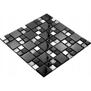 Obklad Skleněná mozaika Englass 33 x 33 cm černá, odstíny šedé a stříbrná