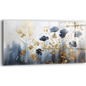 Hodiny Moderní skleněné nástěnné hodiny s potiskem 60x30 cm Abstraktní květiny