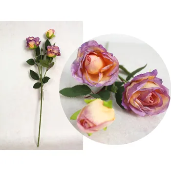 umělá květina Květina RŮŽE výška 52 cm (3 květy 3x4, 4x6 cm) FIALOVĚ-BROSKVOVÁ
