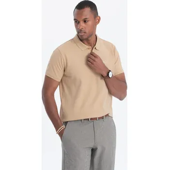 Pánské oblečení Pánské klasické bavlněné polo tričko - béžové S1374 - XL