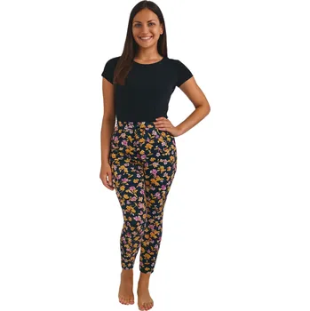 Dámské legíny NOVINKA- Dámské legíny černé s drobnými kvítky