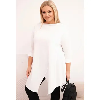 Dámská halenka Dámská bavlněná blůza Plus Size asymetrická s ohrnovacími rukávy bílá UNI
