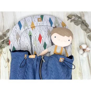 SET Podložka prodloužená (Trees, černý fleece) + copánková deka (jeans, černý fleece)