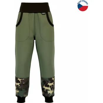 Chlapecké kalhoty ZÁHOŘÍ Rudel ZÁHOŘÍ Dětské softshellové kalhoty - zelené s jeleny Velikost: 116