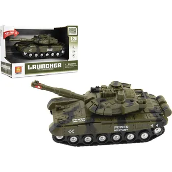 Hračka Tank plast 20cm na setrvačník na baterie se světlem se zvukem v krabici 24x16x11cm