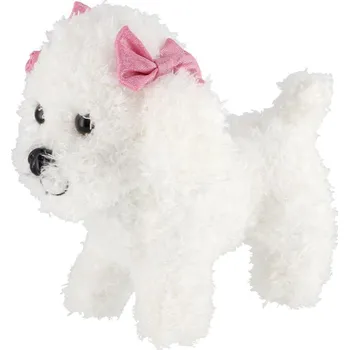 plyšák Pes/Pejsek stojící s mašlemi plyš 21cm bílý v sáčku 0+