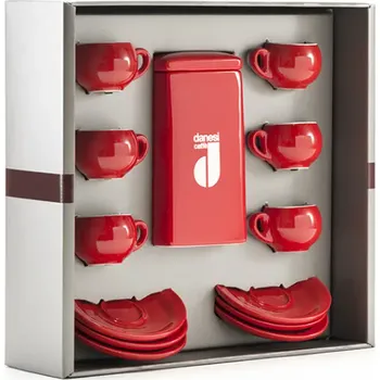 Danesi La Forma Gift Pack - Darkova Kazeta Kava 250g + 6 espresso šálků a 6 podšálků - červená