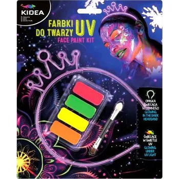 Karnevalový doplněk KIDEA Barvy na obličej UV + čelenka svítící ve tmě na blistru