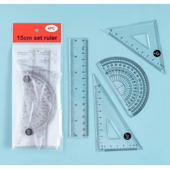 Geometrická sada 4 ks (pravítko 15 cm, 2x úhelník 10 cm, úhloměr 10 cm)