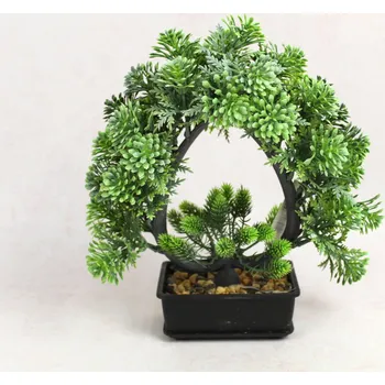 umělá květina Květina, stromek BONZAI SMRK, TUJA, srdce v černém květináči, výška 24 cm