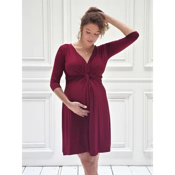 Těhotenské šaty Elegantní bambusové těhotenské šaty Vivianne 2v1 – red wine, 3/4 rukáv Velikost: M
