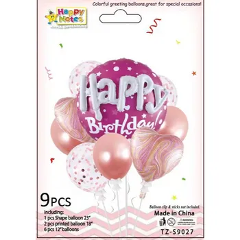 Latexové a fóliové balónky HAPPY BIRTHDAY 12, 18, 23 palců RŮŽOVÉ sada 9 ks