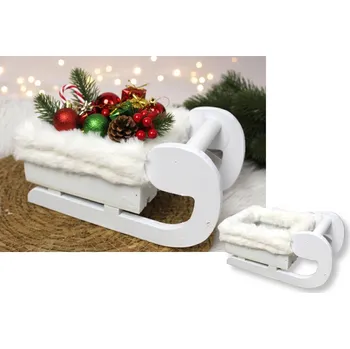 Vánoční dekorace Vánoční dekorace SANIE dřevěné s kožešinkou BÍLÉ 21x11,5x11 cm