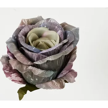 umělá květina Růže hlava průměr 9 cm výška 7 cm ZELENO-ŠEDO-FIALOVÁ SKVRNITÁ 3D print #051 - 1 ks