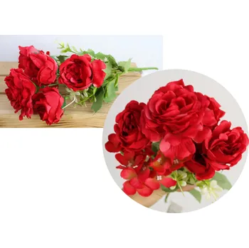umělá květina Smíšený buket RŮŽE, HORTENSIE výška 32 cm 7 stonků (5 květů 5-9 cm) ČERVENÁ