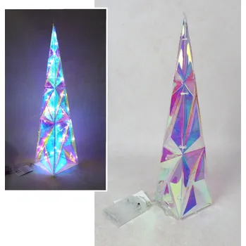 Plastová dekorace na drátěném stojanu s holografickou fólií CHOINKA STOŻEK 20 LED 40x8,5 cm