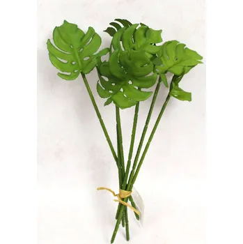 umělá květina Buket silikonových listů, svazek MONSTERA výška 27 cm, 6 stonků ZELENÁ
