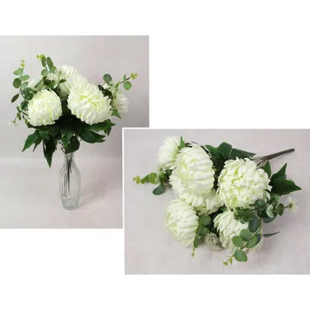 umělá květina Kytice CHRYZANTEMA výška 41 cm, 10 stonků (7 květů 11x4 cm) BÍLÁ