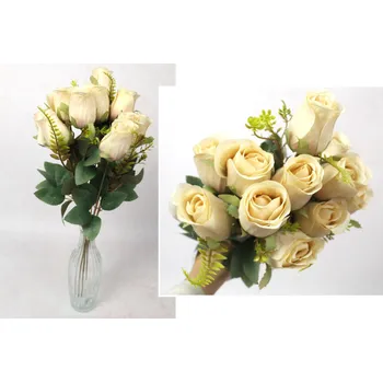 umělá květina Kytice RŮŽE nerozvinutá výška 50 cm 11 stonků (11 květů 5,5x4 cm) BEŽOVÁ