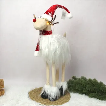 Figurka Dekorativní figurka RENIFER s červenými doplňky a svítícími rohy 70 cm