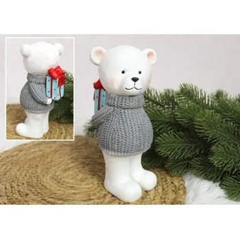 Figurka Polystonová figurka MEDVÍDEK BÍLÝ v svetru s překvapivým dárkem 19x8x7 cm (35190-1)