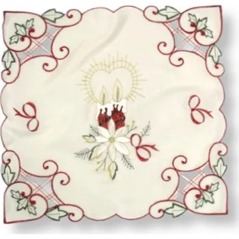 Vánoční dekorace Vánoční ubrousek KRÉMOVÝ vyšívaný vzor (vánoční hvězda, svíčky) 30x30 cm