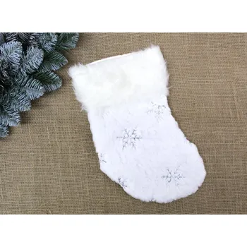 Vánoční dekorace Vánoční ponožka BÍLÁ SE SNĚHOVÝMI VÍŘÍ 35x20 cm