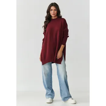 Dámské oblečení Dámský oversize viskózový svetr S164 Barva: Bordová, Velikost: ONE SIZE