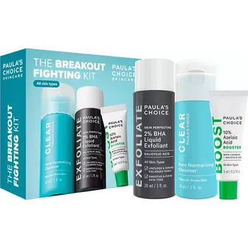 Pleťový krém Paula's Choice - The Breakout - Fighting Kit - Sada produktů proti pupínkům a nedokonalostem - Sérum s 10% kyselinou azelaovou - 5 ml + Osvěžující čisticí gel - 30 ml + Exfoliační roztok s 2% kyselinou salicylovou - 30 ml