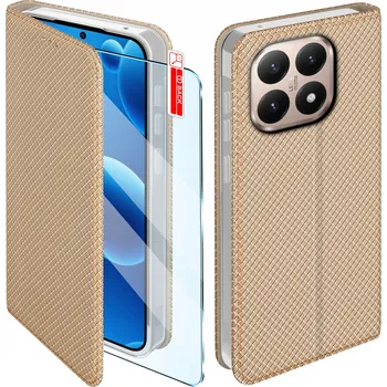 Pouzdro na mobilní telefon Pouzdro MAGNET pro Xiaomi 15T 5G Uzamykatelné Zlaté Pouzdro + Sklo 9H