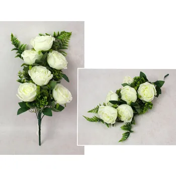 umělá květina Kytice RŮŽE s doplňky výška 50 cm, 9 stonků (6 květů 9x5 cm) BÍLÁ