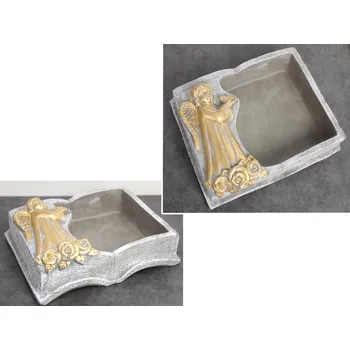 Obal na květináč Betonový obal KNIHA SE ZLATÝM ANDĚLEM 19x17x6 cm ŠEDÁ