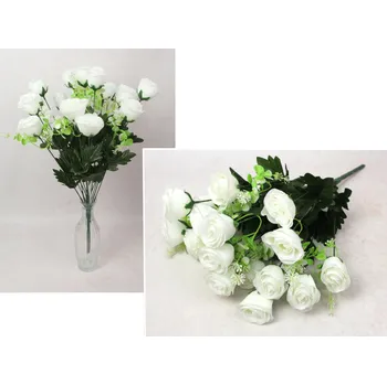 umělá květina Kytice RŮŽE výška 52 cm, 18 stonků (18 květů 5x5 cm) BÍLÁ