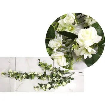 Girlanda RŮŽE s doplňky 3ramenná 1,2 m (43 květů 3-6cm) BÍLÁ