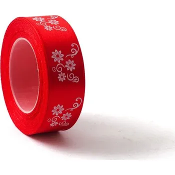 Stuha Saténová stuha s květy 2,5 cm Červená