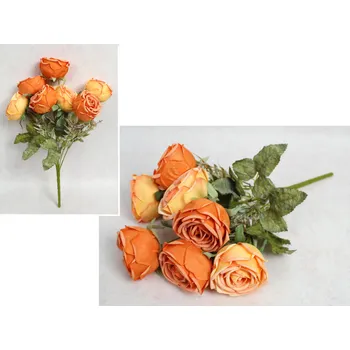 umělá květina Kytice RŮŽE výška 42 cm, 7 stonků (7 květů 8x5,5 cm) ORANŽOVÁ