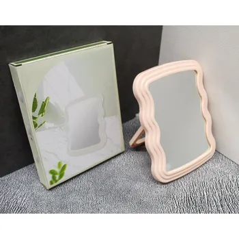 Zrcadlo Zrcadlo, zrcadlo z plastu, vlnitý rám, obdélníkové, 18x14 cm, růžové, jednostranné