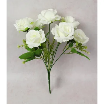 umělá květina Kytice RŮŽE výška 32 cm, 7 stonků (7 květů 6x4 cm) BÍLÁ