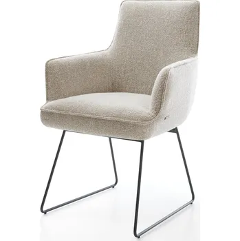 Jídelní židle DELIFE Jídelní židle Heira-Flex s područkami látka Měkký béžová tenká podnož černá taštičkové pružiny