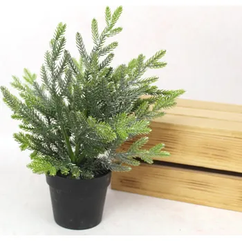 umělá květina Květina, silikonové stromky PE CYPRYS v květináči, výška 27 cm, ZELENÁ, postříbřená